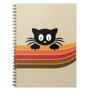 Schattigee zwarte kat met retro strepen notitieboek