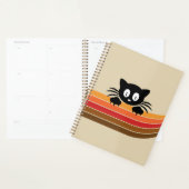 Schattigee zwarte kat met retro strepen planner (Display)