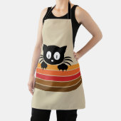 Schattigee zwarte kat met retro strepen schort (Insitu)