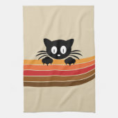 Schattigee zwarte kat met retro strepen theedoek (Verticaal)