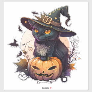 Schattigee zwarte kat met Wizards Pet pompoen en v Sticker