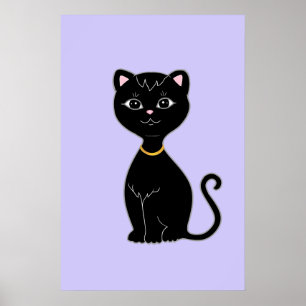 Schattigee Zwarte Kat op Licht Periwinkle Poster