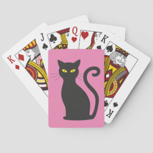 SCHATTIGEE ZWARTE KAT op roze SPEELKAARTEN