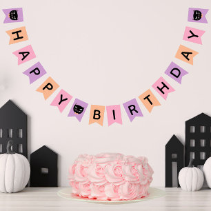Schattigee zwarte kat pastel halloween happy birth vlaggetjes
