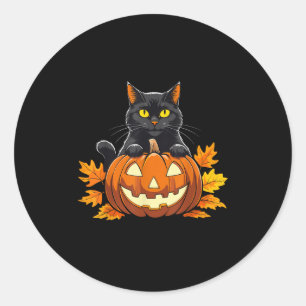 Schattigee Zwarte Kat Pompoen Halloween Kostuum Sp Ronde Sticker