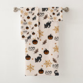 Schattigee Zwarte Kat Pompoen Halloween Patroon Bad Handdoek (Insitu)