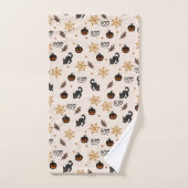 Schattigee Zwarte Kat Pompoen Halloween Patroon Bad Handdoek (Handdoek)