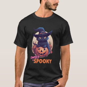 Schattigee Zwarte Kat & Pompoen Sweet Spooky Volle T-shirt