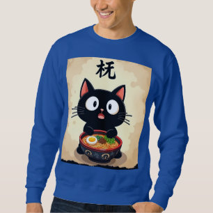 Schattigee zwarte kat Ramen – Kawaii Japanese Nood Trui