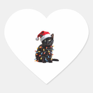 Schattigee Zwarte Kat Santa Kerstverlichting Mauw Hart Sticker