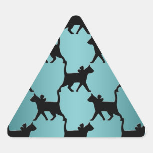 Schattigee zwarte kat silhouet patroon op Blauwgro Driehoek Sticker