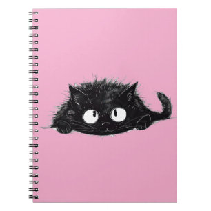 Schattigee Zwarte Kat tekening (Roze Bkgrd) Notitieboek