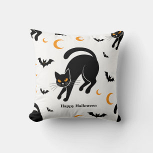 Schattigee Zwarte Kat & Vleermuis Halloween Patroo Kussen