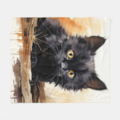 Schattigee Zwarte Kat Waterverf Kunst Fleece Deken (Voorkant (Horizontaal))