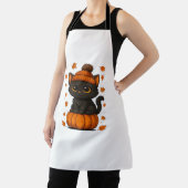 Schattigee Zwarte Kat Zittend op Pompoen Herfst Es Schort (Insitu)