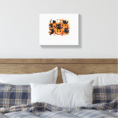 Schattigee zwarte katten in pompoenen Halloween Ni Canvas Afdruk (Insitu (Slaapkamer))