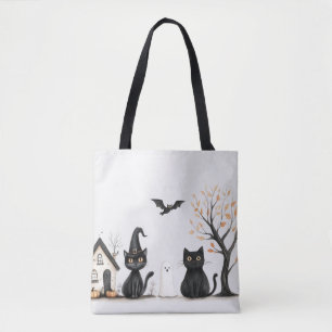 Schattigee zwarte katten spookvleermuis Halloween Draagtas