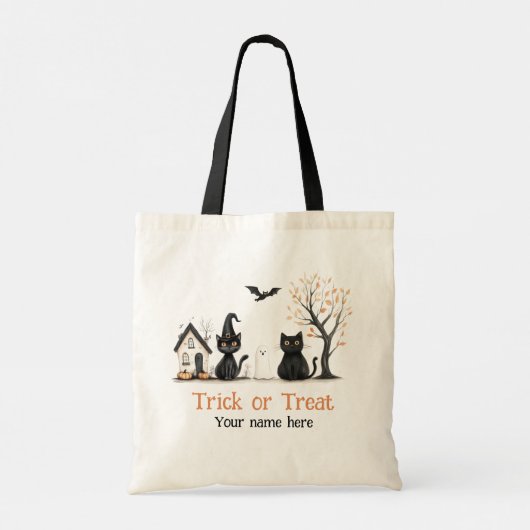 Schattigee zwarte katten Trick or treat aangepaste Tote Bag (Achterkant)
