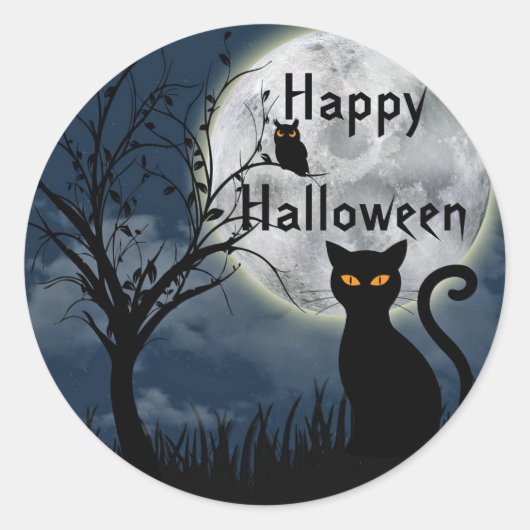Schattigee zwarte kattenuil Moon Graphic Halloween Ronde Sticker (Voorkant)