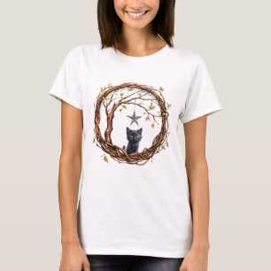 Schattigee zwarte kitten die naar een ster kijkt t-shirt