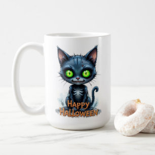 Schattigee zwarte kitten Halloween grillige katten Koffiemok