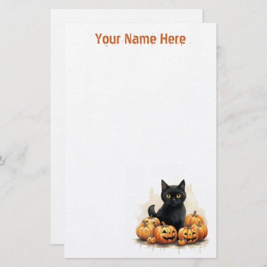 Schattigee zwarte kitten met Jack-O-Lanterns Hallo Briefpapier (Voorkant / Achterkant)