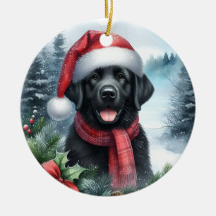 Schattigee Zwarte Labrador Hond Winter Wonderland Keramisch Ornament