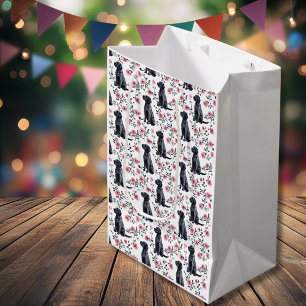 Schattigee Zwarte Labrador Retriever Dog Roze Bloe Medium Cadeauzakje