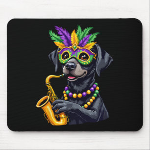 Schattigee zwarte Labrador Retriever spelen saxofo Muismat