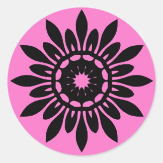 Schattigee zwarte mandala bloem op roze ronde sticker