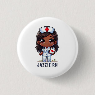Schattigee Zwarte Manga Verpleegkundige Cartoon Ge Ronde Button 3,2 Cm