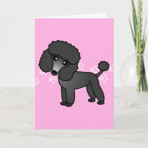 Schattigee Zwarte Poedel Cartoon - Roze Pawprint Kaart