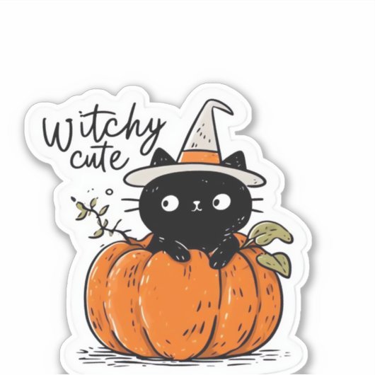 Schattigee zwarte poes in pompoen met heks pet Cla Sticker (Voorkant)
