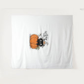 Schattigee zwarte poes in pompoen met heks pet Cla Wandkleed (Voorkant (horizontaal))