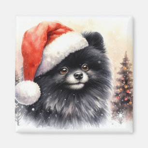 Schattigee Zwarte Pommerse Waterverf Kerstmis Magneet