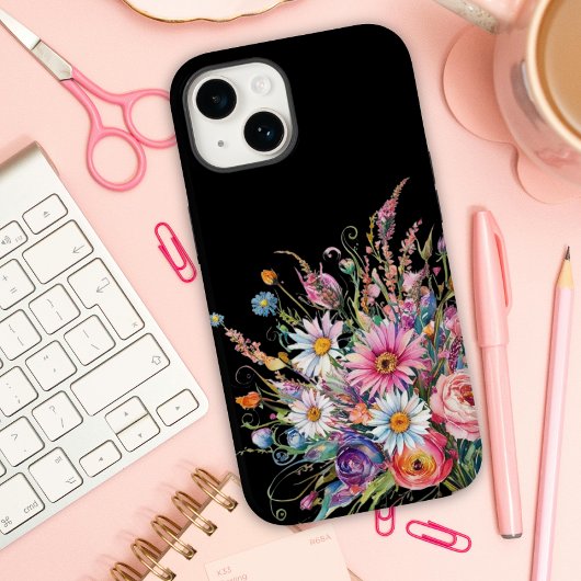 Schattigee zwarte wilde bloem Case-Mate iPhone case