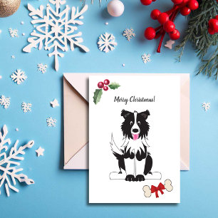 Schattigee zwarte witte Border Collie Dog  Feestdagenkaart