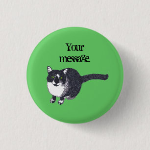 Schattigee Zwarte Witte Kat Pointillisme Jouw teks Ronde Button 3,2 Cm