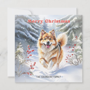 Schattigee Zweedse Lapphund Dog Snow Vrolijk Kerst Feestdagenkaart