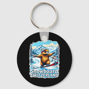 Schattigee Zwitserse Marmot Snowboarden Schilderac Sleutelhanger
