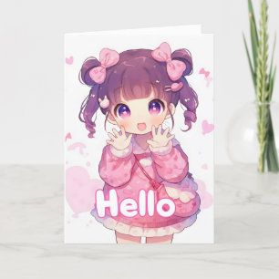 Schattigeste Hallo Anime Girl Feestdagen Kaart