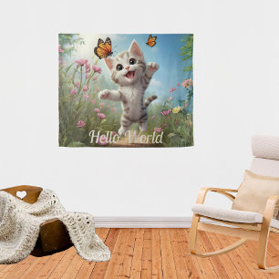 Schattigeste Hallo kitten vlinders Wandkleed