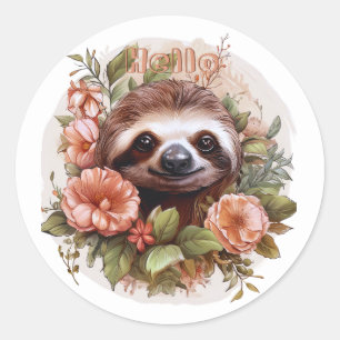 Schattigeste Hallo luiaard met bloemen Ronde Sticker