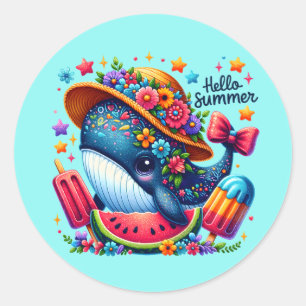Schattigeste hallo strandwalvis ronde sticker