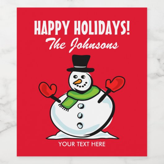 Schattigeste Prettige feestdagen sneeuwman Kerst Wijn Etiket (Enkel label)