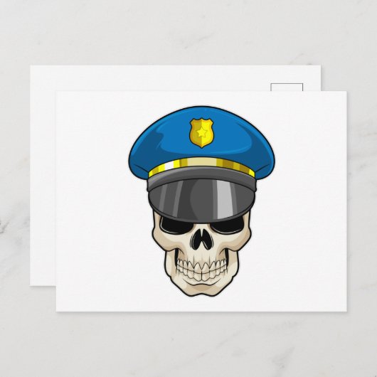 Schedel als politieagent met politiehoed briefkaart (Voorkant / Achterkant)