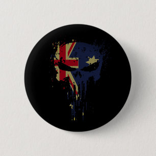 Schedel Australische vlag zwart Ronde Button 5,7 Cm