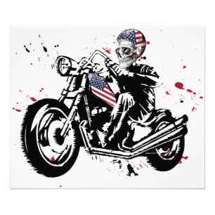 Schedel Biker met Amerikaanse vlag Foto Afdruk