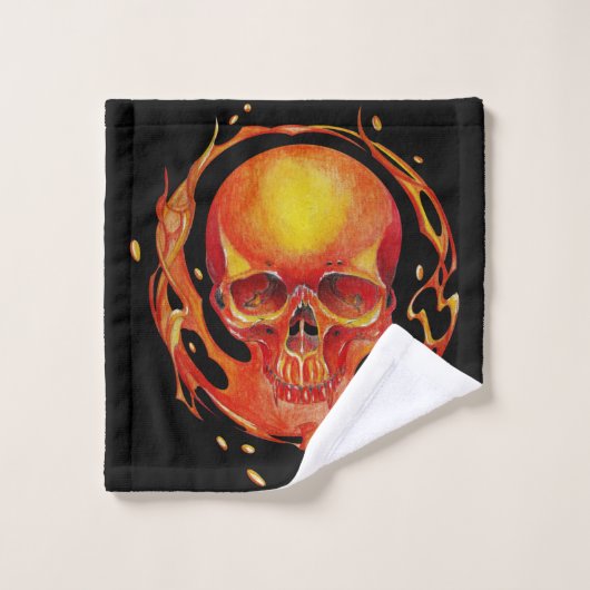 schedel Blaze vuur Bad Handdoek (Wasdoekje)