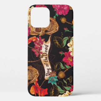 Schedel Bloemen Dag Dode Achtergrond iPhone 12 Hoesje